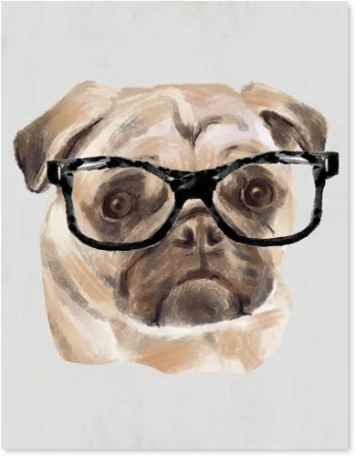 Vista 93 de Andaz Press Póster impreso para pared de perro, 8.5 x 11 pulgadas, Bulldog inglés con gafas negras, 1 paquete, regalo de cumpleaños de Navidad, sin
