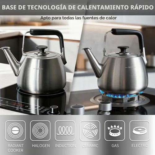 Vista 3 de Hervidor de Té, Hervidor de Té Silbante para Estufa, Tetera de Gran Capacidad Adecuada para Todas las Fuentes de Calor, Tetera Profesional
