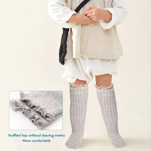 Vista 4 de Calcetines hasta la rodilla para bebé niña, calcetines antideslizantes para niños pequeños, tubo con volantes, uniforme para recién nacidos, 5 pares