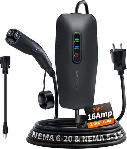 Vista 12 de Cargador EV de nivel 1 y 2 actualizado 2026 de 16 A, 3.5 KW, cable de 20 pies y adaptador doble NEMA (5-15/6-20) - Cargador de coche eléctrico