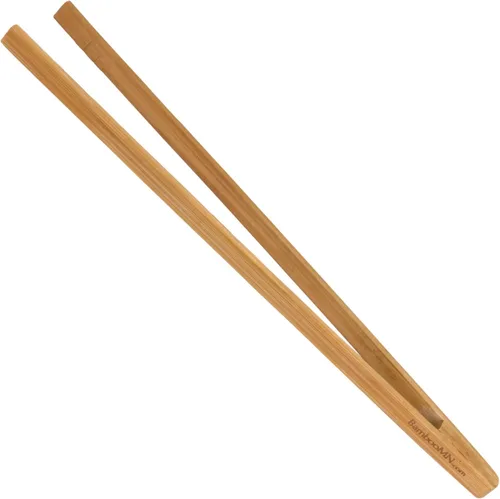 Vista 11 de BambooMN - Pinzas reutilizables de bambú "A" para tostadas de 7.9" - Marrón carbonizado - 10 piezas