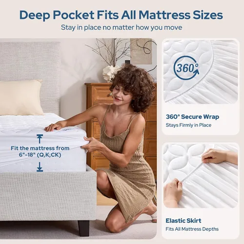 Vista 6 de BEDLORE Protector de colchón impermeable Queen, protector de colchón suave Blanco