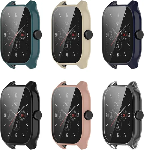 Vista 8 de Funda compatible con Amazfit GTS 4, resistente a los arañazos con protector de pantalla de vidrio templado HD para reloj inteligente Amazfit GTS 4
