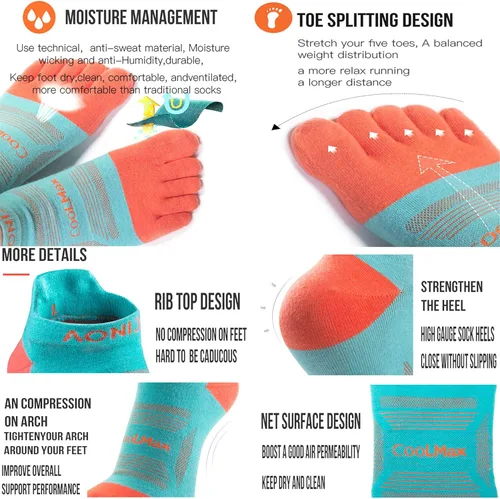 Vista 7 de AONIJIE Toe Socks for Men and Women High Performance Athletic Running Toe Socks