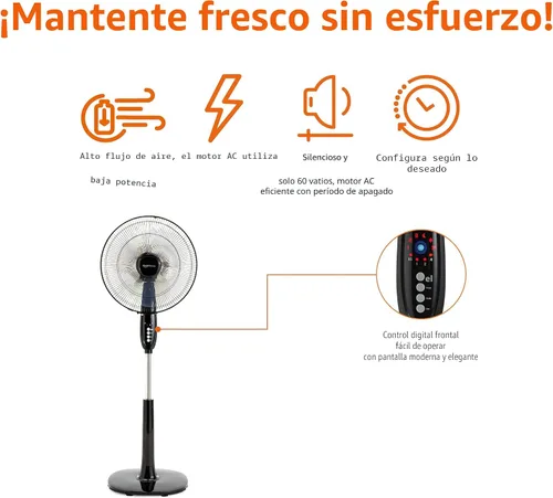 Vista 3 de Amazon Basics - Ventilador de pedestal de 16 pulgadas con control remoto, ventilador de piso, ventilador de pie para dormitorio, sala de estar