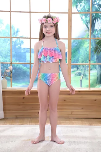 Vista 2 de DNFUN Colas de sirena para nadar para niñas, traje de baño de sirena con monoaleta