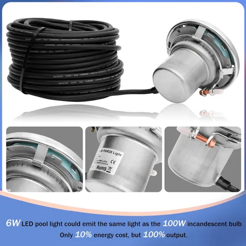 Vista 3 de Luces LED de spa de 6 pulgadas para piscina enterrada, 50 pies AC120V 6 pulgadas, luces blancas de piscina, luz subacuática de spa para piscinas