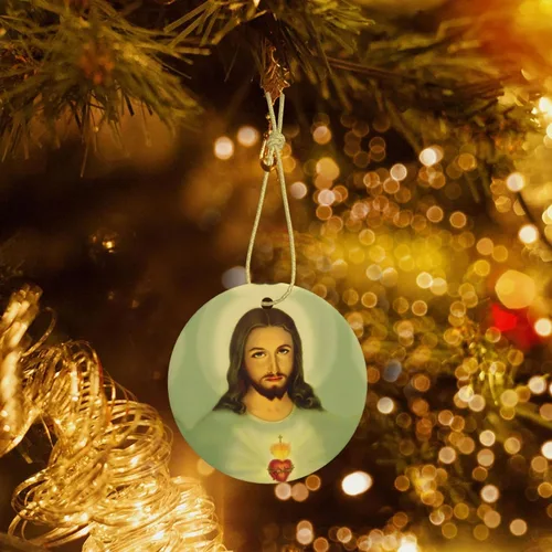 Vista 3 de Sagrado Corazón de Jesús (1) Adornos de cerámica para colgar en la familia, adornos colgantes de cerámica