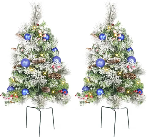 Vista 8 de Árbol de Navidad de 30 pulgadas preiluminado, 2 juegos de árboles de Navidad, preiluminados, LED, funciona con pilas, decoración de Navidad al aire