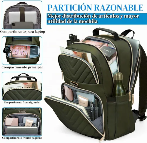 Vista 3 de Big Student Mochila Universitaria Mujeres Secundaria Escuela Secundaria Verde militar
