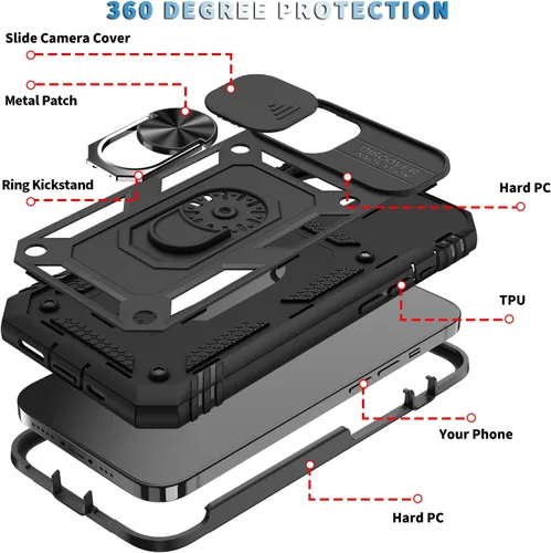 Vista 4 de Fetrim Funda para iPhone 12 PRO MAX, Funda de teléfono con soporte de anillo de rotación para Apple iPhone 12 PRO MAX - Negro
