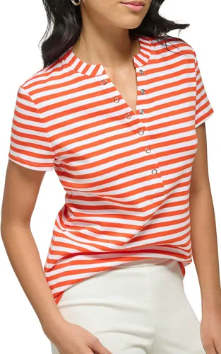 Vista 4 de Calvin Klein Cuello redondo a rayas de manga corta con detalle de broche cómodo para mujer