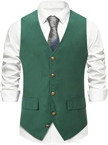 Vista 5 de Chaleco de traje para hombre con cuello en V y botones Coffee