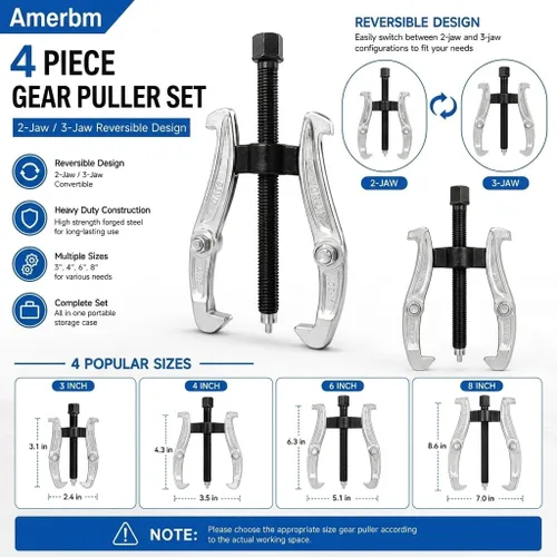 Vista 2 de Extractor de Engranajes de Cubo con Polea Separador de Rodamientos de 2 y 3 Patas 3" 4" 6" 8" Juego de Extractores de Engranajes Adecuado