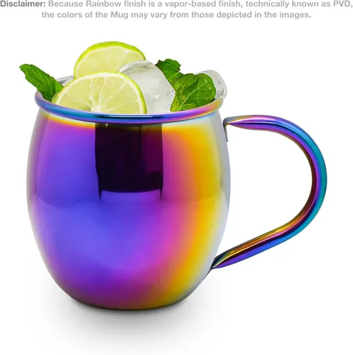 Vista 3 de Generic SELECT Juego de 2 tazas lisas Moscow Mule con mango redondo, color arcoíris/oro rosa/oro, asas de color a juego, 100% acero inoxidable apto