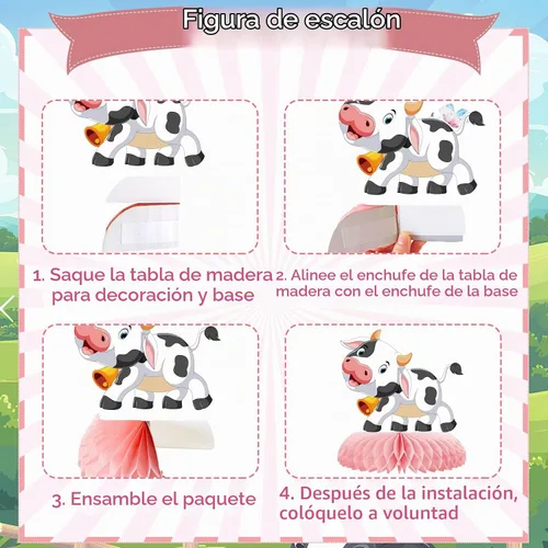 Vista 4 de 9 piezas de centro de mesa de nido de abeja de vaca rosa, animales de granja, vaca, nido de abeja rosa, fiesta temática de panal de abeja 3D