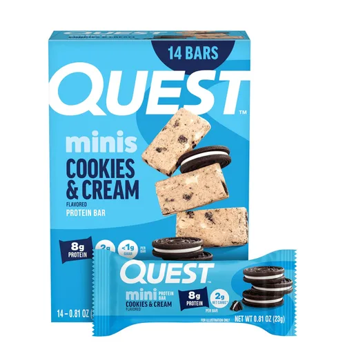 Vista 9 de Quest Nutrition Mini barras de proteína de masa de galletas con chispas de chocolate, 0.28 oz de proteína, 0.04 oz de azúcar, 0.07 oz