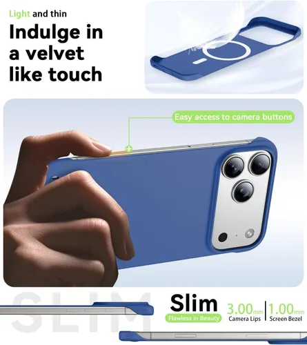 Vista 4 de GRECAZO - Funda magnética delgada sin marco para iPhone 17 Pro Max, color azul