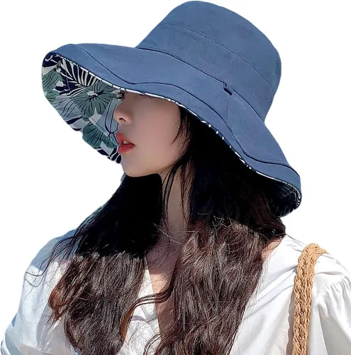 Vista 8 de HUAMULAN Sombrero de sol de verano para mujer, ala ancha, borde con alambre, floral, playa, cubo, sombreros reversibles, plegables, protección UV