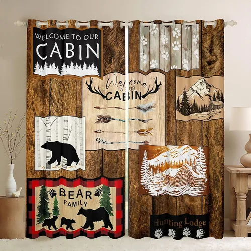 Vista 10 de Erosebridal Cortinas y cortinas geométricas de reno, con diseño de oso y ciervo, cortinas opacas con entramado a cuadros para dormitorio, bosque