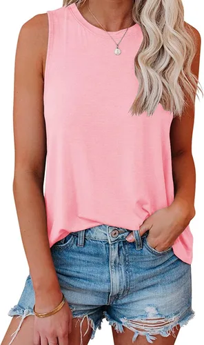 Vista 7 de JAWINT Camisetas casuales sin mangas para mujer, cuello redondo, sin mangas, holgadas, holgadas