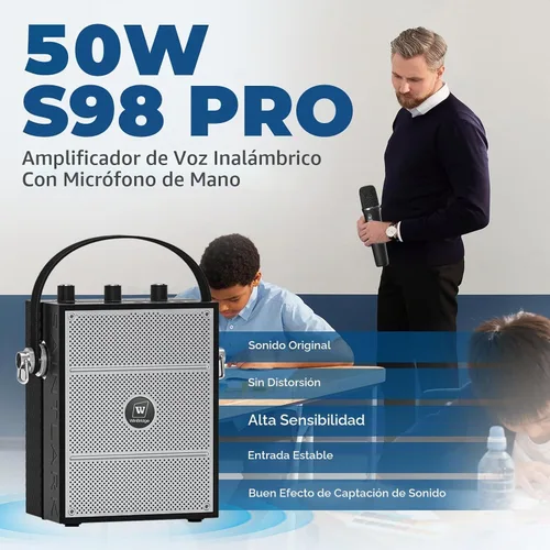 Vista 2 de Amplificador de voz inalámbrico de 50W con micrófono de mano S98 Pro