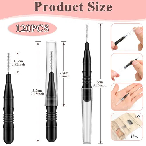 Vista 2 de MAPVOLUT 120 Piezas Cepillo Micro para Cejas con Tapa Cepillo de Laminación de Cejas Spoolies para Cepillo de Cejas y Pestañas Relleno y Elevación