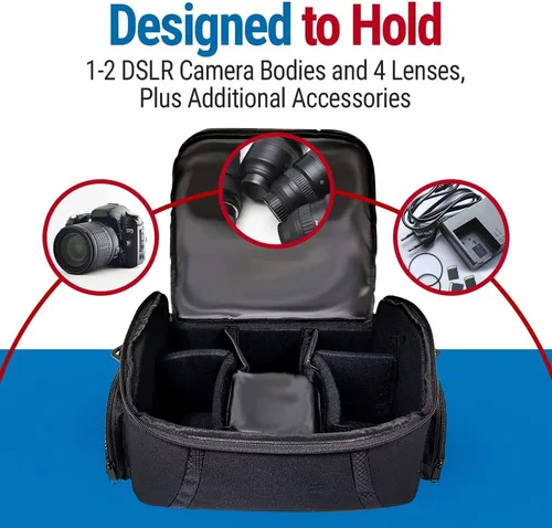 Vista 3 de Vidpro Bolsa para cámaras DSLR y videocámaras – Funda protectora grande con asa divisora acolchada y correa para el hombro compatible con la mayoría