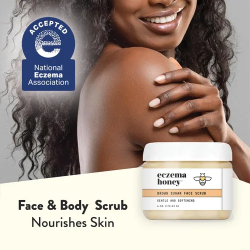 Vista 6 de ECZEMA HONEY Exfoliante facial y corporal de azúcar morena, exfoliante de baño para piel seca, exfoliante facial natural y suave que alivia