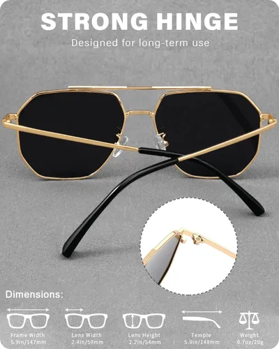 Vista 5 de Zeelool Gafas de sol polarizadas estilo aviador para hombres y mujeres, protección UV, ligeras, grandes, de metal, modernas, ZSM0023