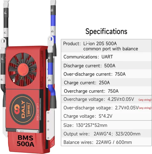 Vista 17 de DALY BMS 72V Li-ion 20S 30A Tablero de protección con cable de equilibrio de puerto común para panel solar autoconstruido, sistema de suministro