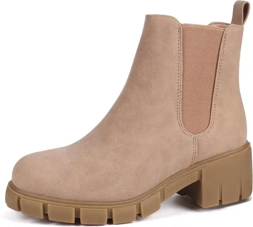 Vista 25 de starmerx Botines de plataforma para mujer, botas Chelsea elásticas, tacón medio, botines sin cordones