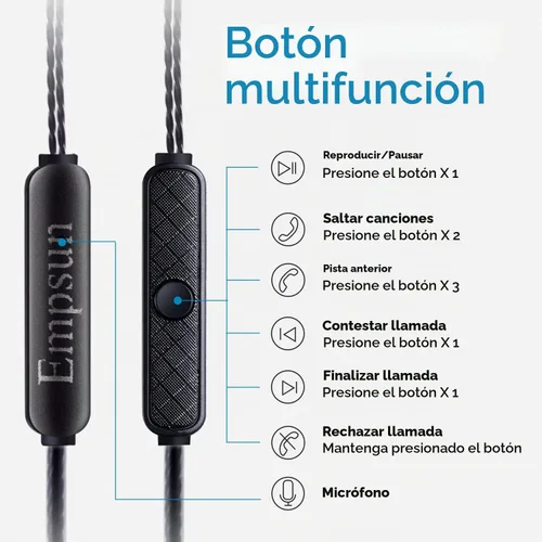 Vista 2 de Empsun Auriculares con cable con micrófono, auriculares estéreo con graves, auriculares de oído con aislamiento de ruido, compatibles con todos