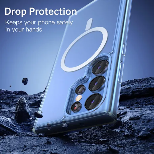 Vista 3 de ANNGELAS Funda protectora para Samsung Galaxy S22 Ultra Mag-Safe, delgada funda protectora a prueba de golpes con magnético, parte trasera dura