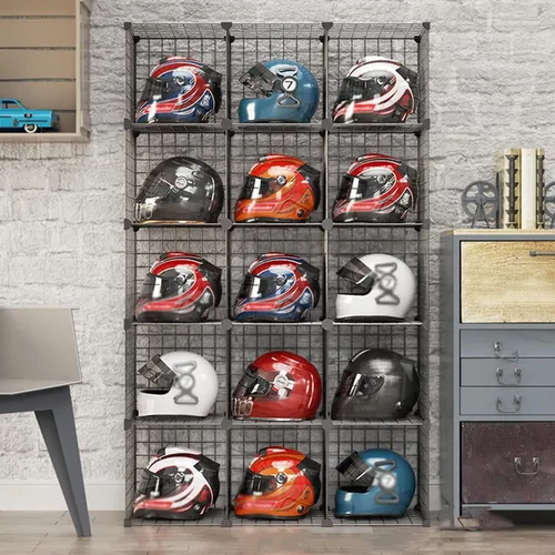 Vista 13 de Caja organizadora de sombreros, estante para casco de motocicleta montado en el piso, moderna tienda comercial al por menor vitrina