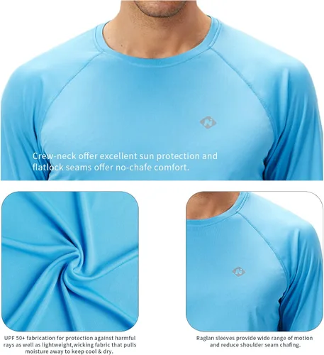 Vista 5 de NAVISKIN - Camisas de protección contra erupciones para hombre, camisetas de natación FPU 50+ con protección solar ultravioleta, de manga larga