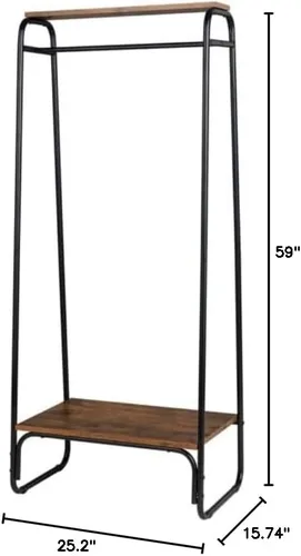 Vista 6 de Savins Perchero con estante de madera, perchero de ropa independiente, perchero para ropa, perchero resistente de metal de pie, negro A