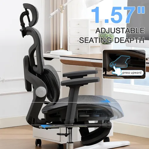 Vista 6 de Ergonomic Mesh Office Chair with 2-Zone Lumbar Support and Footrest,Black Negro