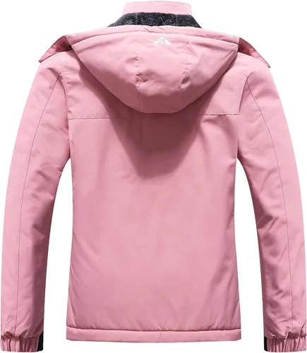 Vista 3 de Chaqueta de esquí impermeable para mujer, resistente al viento, cortavientos, abrigo de nieve cálido con capucha