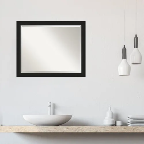 Vista 6 de Amanti Art Espejo de pared negro de 25 x 31 pulgadas, espejo de baño rectangular estrecho para decoración de pared de sala de estar, marco de madera