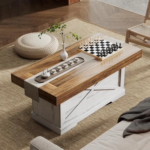 Vista 7 de Lareth - Mesa de centro rústica de 39 pulgadas para sala de estar con diseño en X, rectangular Nogal blanco antiguo