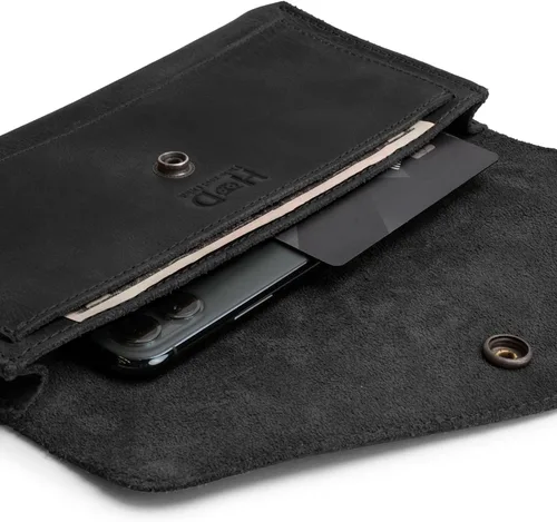 Vista 16 de Hide & Drink, Cartera grande de cuero para mujer, organizador de dinero, billetes planos, bolsa, estuche, elegante, hecho a mano, Bourbon Marrón
