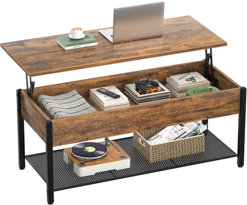 Vista 8 de Homieasy - Mesa de café, mesa de centro con tablero elevado y estante de almacenamiento con compartimento oculto, mesa moderna con tablero elevado