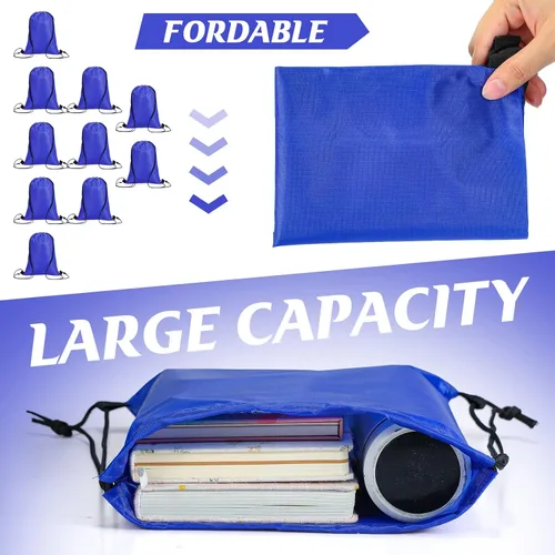 Vista 4 de Roowest 200 piezas de mochila deportiva con cordón ajustable, bolsas de cordón para fiestas, para mujeres, hombres, viajes al gimnasio, Azul marino