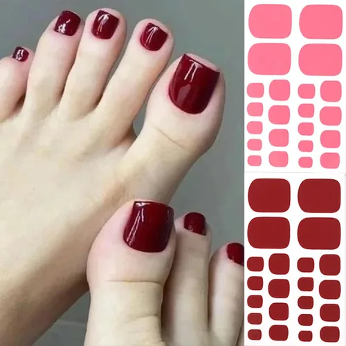 Vista 2 de 8 hojas de tiras de uñas de gel de color sólido, calcomanías autoadhesivas para uñas de los pies, exquisitas calcomanías de envoltura completa