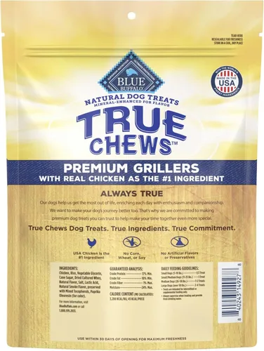 Vista 2 de Blue Buffalo True Chews Premium Grillers Golosinas Naturales para Perros, Pollo, Bolsa de 12 onzas