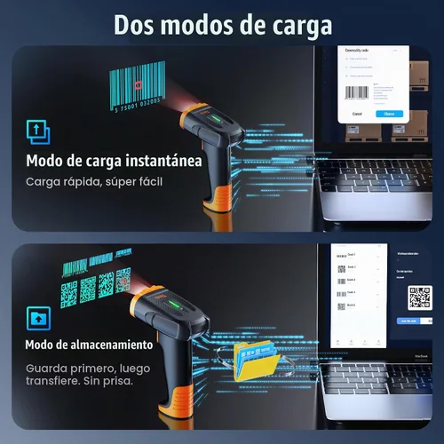 Vista 7 de Tera Escáner de código de barras inalámbrico de mano: con batería de polímero de litio de 2200 mAh funciona con Bluetooth 2.4G inalámbrico USB
