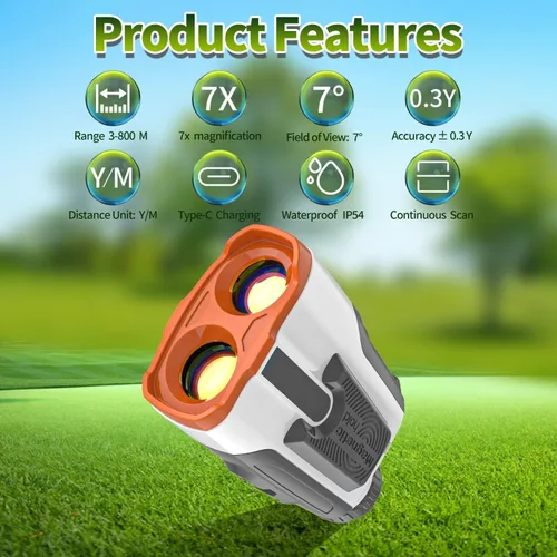 Vista 3 de Golf Rangefinder with Slope - 7X Magnification 1200 Yards Waterproof Laser Golf Rangefinder with Magnet - Flag Lock Vibration Rechargeable