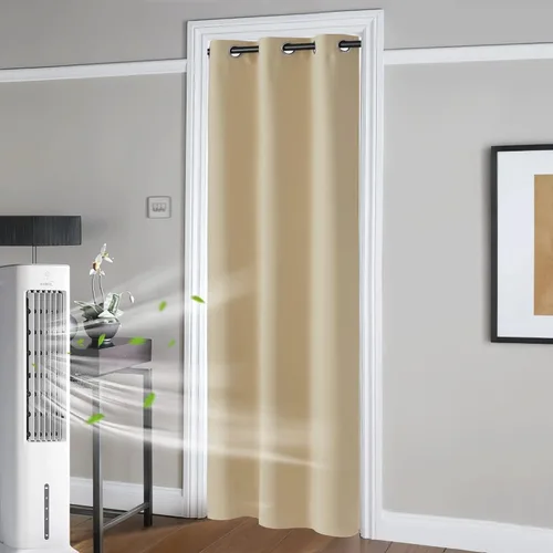 Vista 11 de RYB HOME Cortinas portátiles para puerta con privacidad, cortinas opacas y aislantes térmicas para dormitorio, armario, sala de estar, comedor, Beige