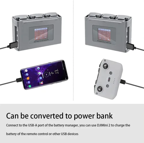 Vista 7 de Hub de carga de batería bidireccional para DJI Mavic Mini 2 Mavic Mini SE Drone cargador de batería, carga 3 baterías, pantalla digital LCD